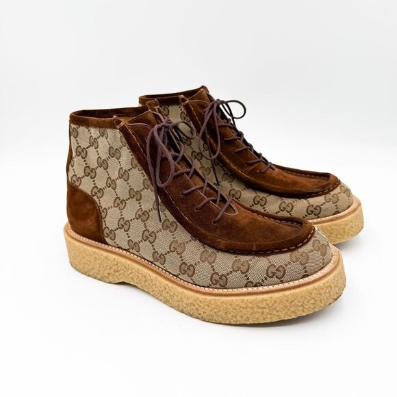 Gucci GG Supreme Monogram Brown Suede Boots US Men’s 7.5 - Picture 2 of 12